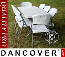 Pacchetto, Party 1 tavolo pieghevole (182 cm) + 8 sedie, Grigio chiaro/Bianco